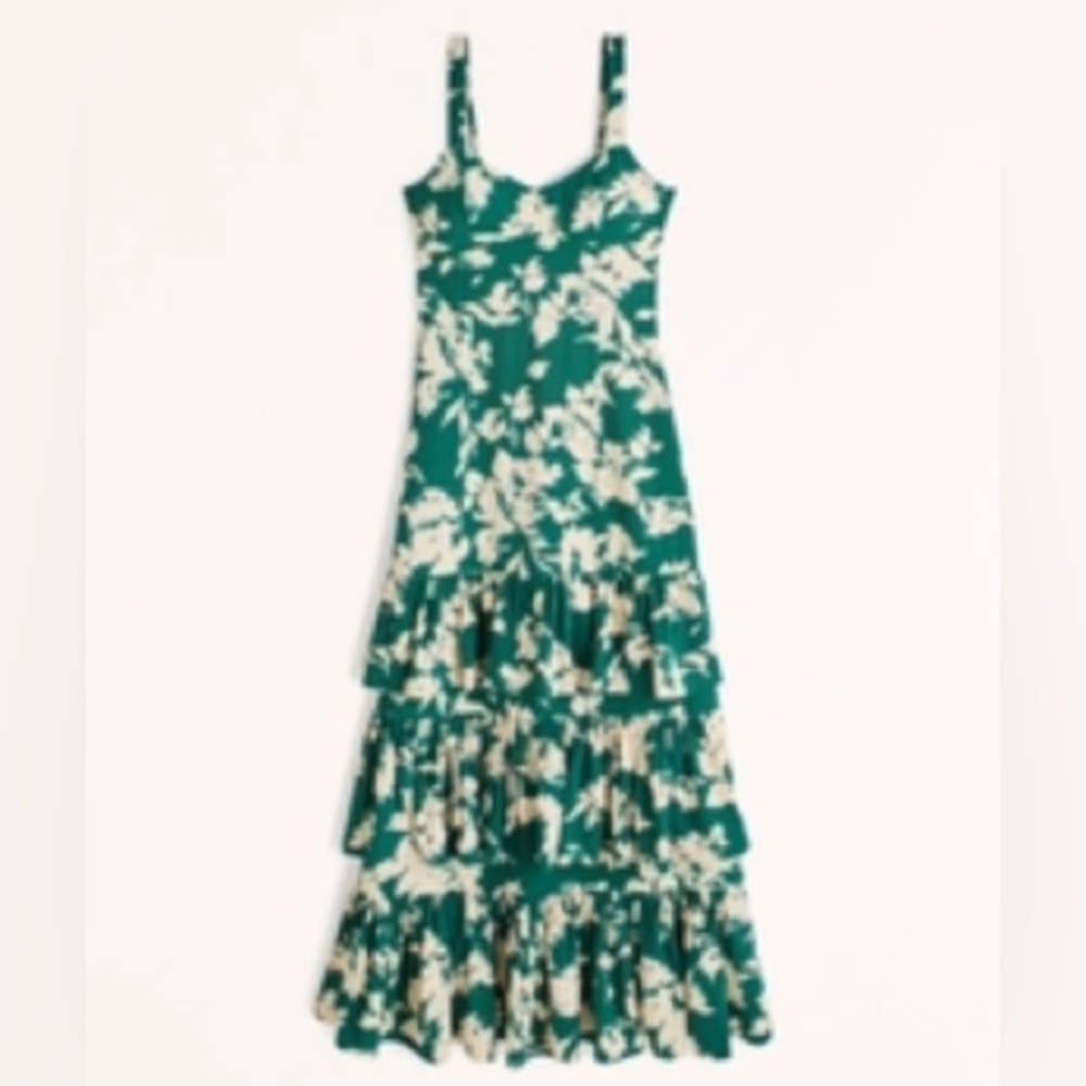 Abercrombie Ruffle Tiered Green Floral Maxi Dress